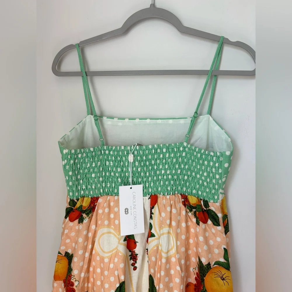 Caroline Constas peach green fruit Polka Dot linen blend Maxi Dress - Picture 6 of 7